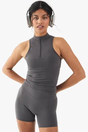 Boohoo Womens Dsgn Studio Super Soft Peached Sculpt Padded Zip Racer Sports Bra - - S