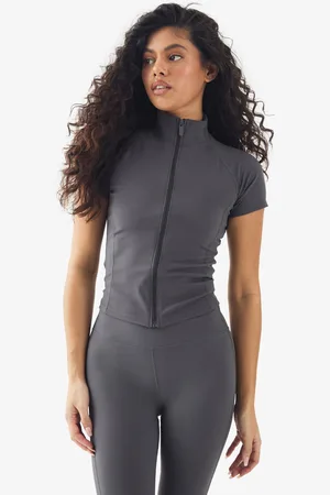 Boohoo Womens Dsgn Studio Super Soft Peached Sculpt Zip Through Short Sleeve Top - - S