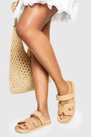 Boohoo Womens Wide Fit Raffia Cut Out Detail Sliders - - 3