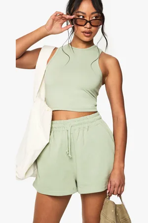 Boohoo Womens Racer Crop Top And Short Set - - S