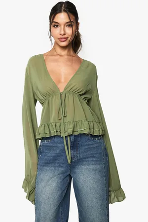 Boohoo Womens Chiffon Ruffle Tie Front Blouse - - 6