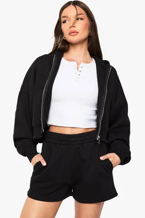 Boohoo Womens Boxy Balloon Sleeve Oversized Zip Through Hoodie - - S