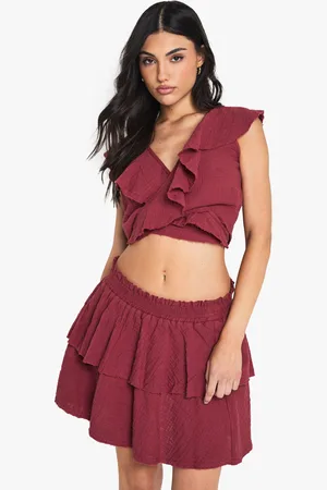 Boohoo Womens Cheesecloth Ruffle Wrap Crop Top - - 6