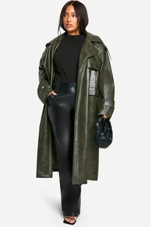 Boohoo Womens Plus Crocodile Faux Leather Trench Coat - - 26