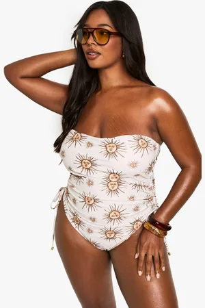 Boohoo Womens Plus Celestial Print Ruched Bandeau Swimsuit - - 16