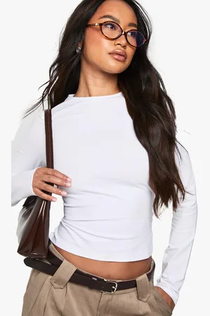 Boohoo Womens Basics Long Sleeve Crew Neck Crop Top - - 6