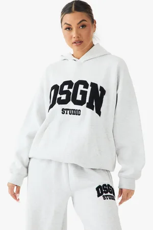Boohoo Womens Dsgn Studio Towelling Applique Oversized Hoodie - - S