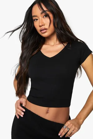 Boohoo Womens Basics V Neck Fitted Crop Top - - 6