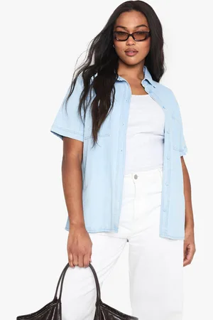 Boohoo Womens Plus Chambray Denim Short Sleeve Shirt - - 16