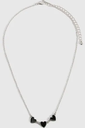 Boohoo Womens Silver Black Enamel Triple Heart Detail Necklace - - One Size