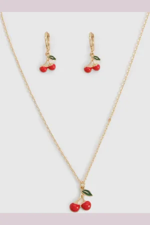 Boohoo Womens Cherry Earring & Necklace Set - - One Size