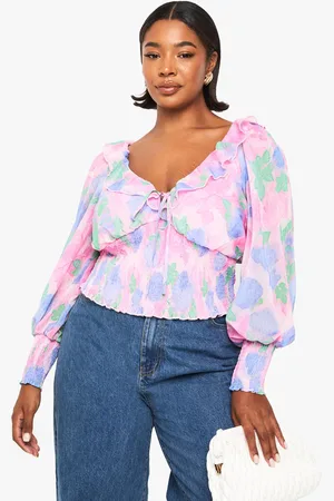 Boohoo Womens Plus Paisley Shirred Waist Plunge Blouse - - 16