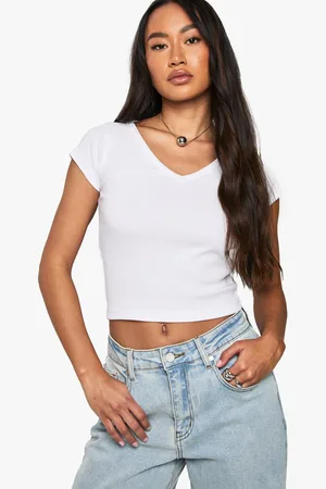 Boohoo Womens Basics V Neck Fitted Crop Top - - 6