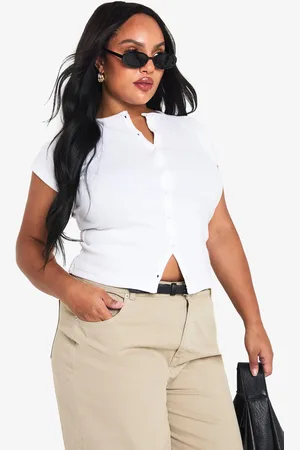 Boohoo Womens Plus Rib Button Through Cap Sleeve Top - - 18