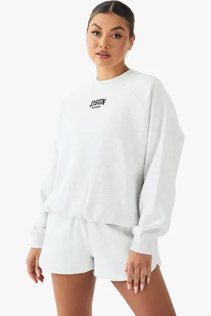 Boohoo Womens Dsgn Studio Embroidered Raglan Seam Oversized Sweatshirt - - S