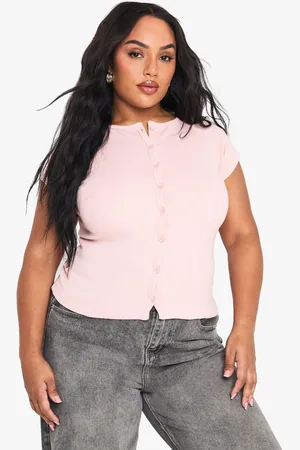 Boohoo Womens Plus Rib Button Through Cap Sleeve Top - - 18