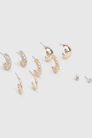 Boohoo Womens 5 Pack Embellished Hoop Earrings - One Size
