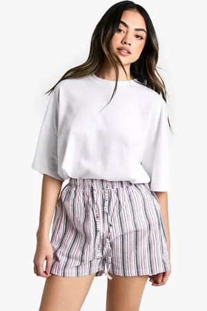Boohoo Womens Mixed Stripe Drawstring Waist Shorts - - 6
