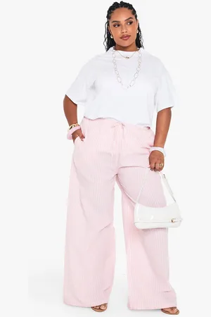 Boohoo Womens Plus Stripe Drawstring Wide Leg Trouser - - 18