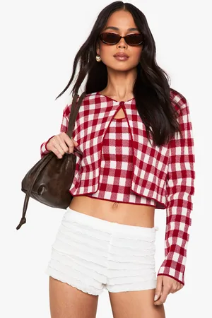Boohoo Womens Gingham Button Neck Cardigan And Cami Top Set - - S