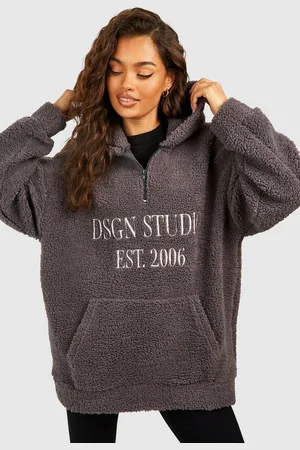 Boohoo Womens Borg Dsgn Studio Slogan Half Zip Hoodie - - S