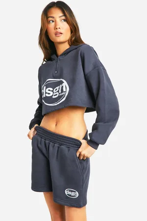 Boohoo Womens Dsgn Studio Oval Slogan Half Zip Hoodie Short Tracksuit - - M