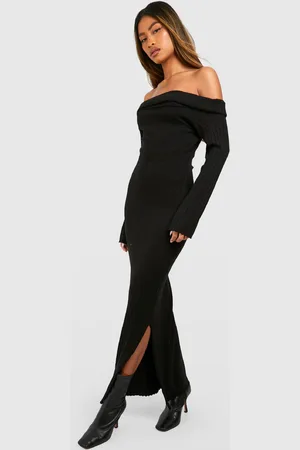 Boohoo Womens Oversized Bardot Neckline Knitted Maxi Dress - - 16