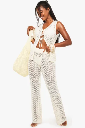 Boohoo Womens Crochet Wide Leg Trouser - - S