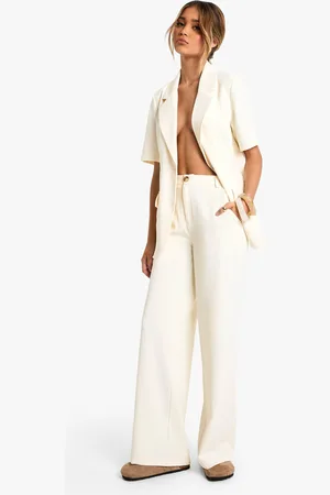 Boohoo Womens Tailored Woven Pleated Straight Leg Trousers - - 8