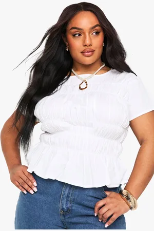 Boohoo Womens Plus Cotton Shirred Puff Sleeve Blouse - - 16