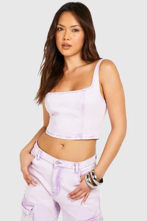 Boohoo Womens Acid Wash Denim Corset Top - 10