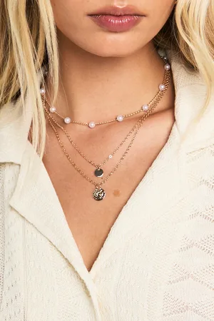 Boohoo Womens 3 Pack Pearl Detail Layered Necklaces - One Size