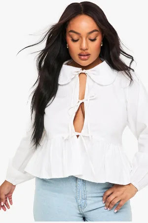 Boohoo Womens Plus Cotton Collar Tie Front Blouse - - 16