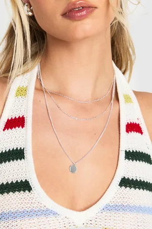 Boohoo Womens 3 Pack Silver Pendant Layered Necklaces - - One Size