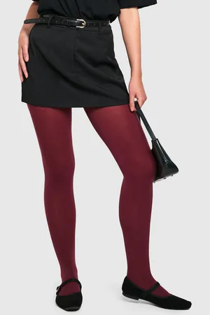 Boohoo Womens 80 Denier Burgundy Tights - - One Size