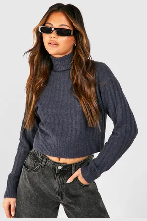 Boohoo Womens Soft Rib Knit Roll Neck Crop Jumper - - L
