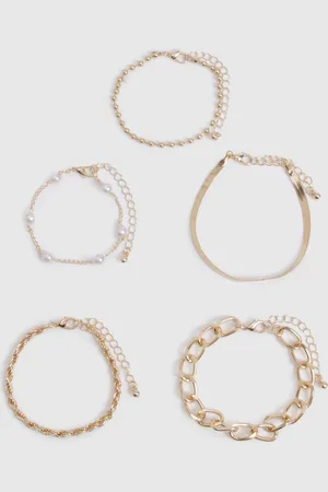Boohoo Womens 5 Pack Pearl Detail Layered Bracelets - One Size