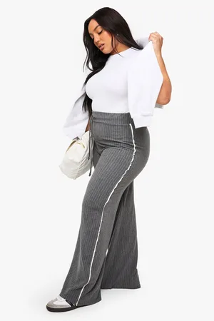 Boohoo Womens Plus Pin Stripe Side Stripe Wide Leg Trouser - - 16