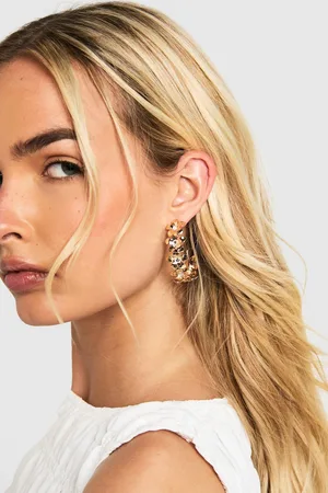 Boohoo Womens Statement Embellished Flower Hoop Earrings - - One Size