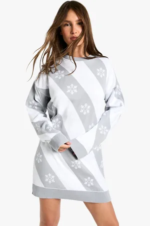 Boohoo Womens Snowflake Stripe Knitted Christmas Dress - - M