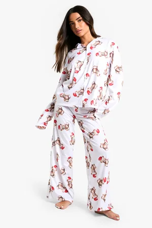 Boohoo Womens Petite Christmas Bear Print Pyjama Set - - 6