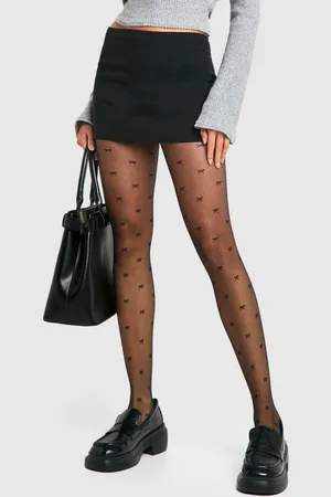 Boohoo Womens Bow Print Tights - - One Size
