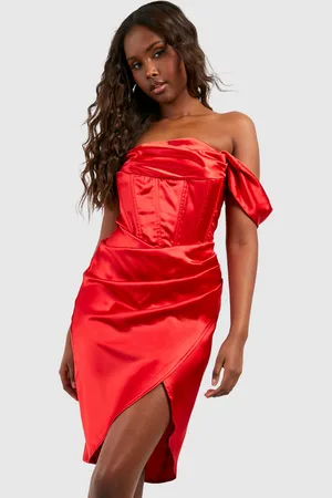 Boohoo Womens Satin Corset Off Shoulder Midi Dress - - 18