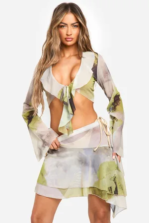 Boohoo Womens Floral Ruffle Beach Top - - S