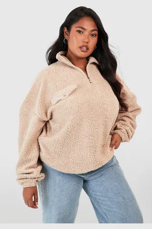 Boohoo Womens Plus Borg Pocket Detail Half Zip Sweatshirt - - 18