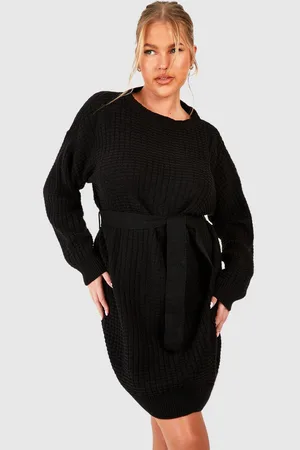 Boohoo Womens Plus Waffle Knitted Self Belt Jumper Dress - - 16-18
