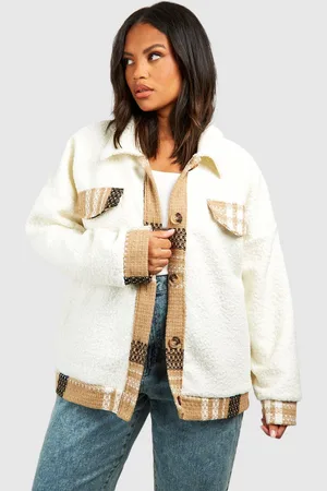 Boohoo Womens Plus Teddy Fur Contrast Pocket Jacket - - 16
