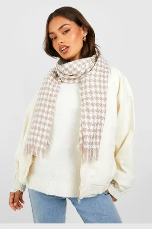 Boohoo Womens Cream Dog Tooth Scarf - - One Size