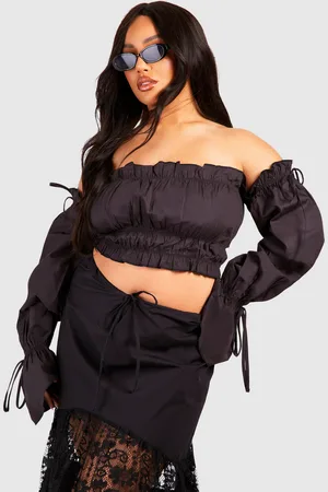 Boohoo Womens Plus Woven Bardot Flared Sleeve Crop Top - - 16