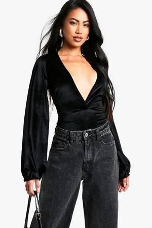 Boohoo Womens Christmas Velvet Plunge Front Bodysuit - - 8